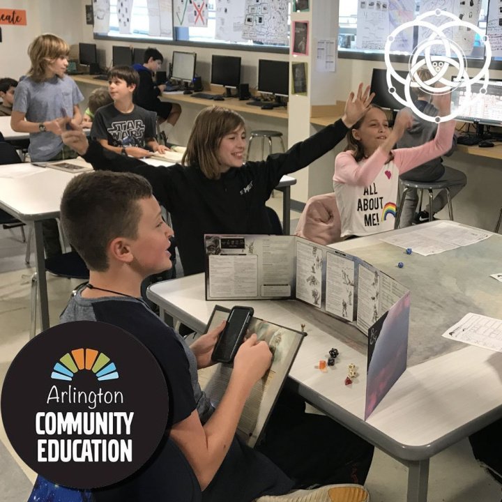 Students celebrating during a Dungeons and Dragons session